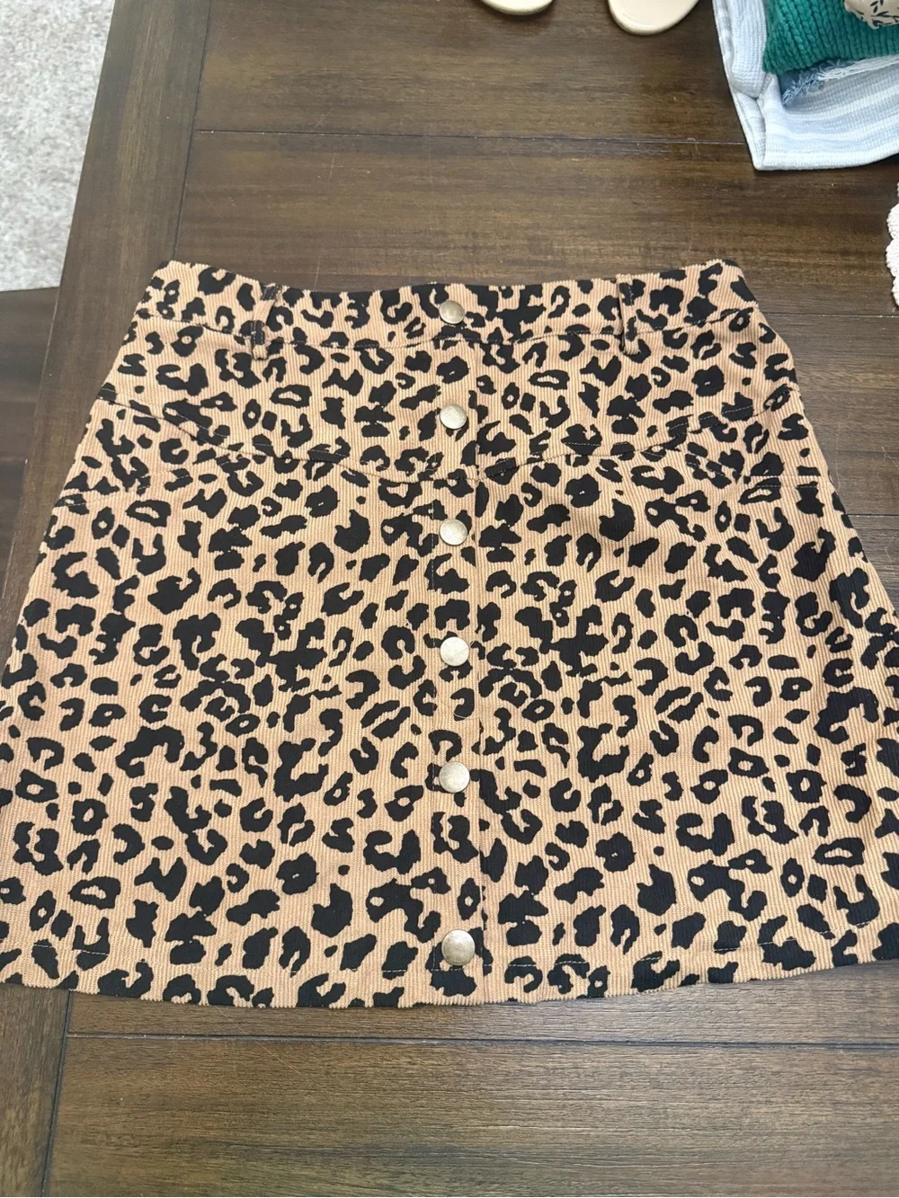 SHEIN Leopard Print Button-Front Mini Skirt - Tan/Black